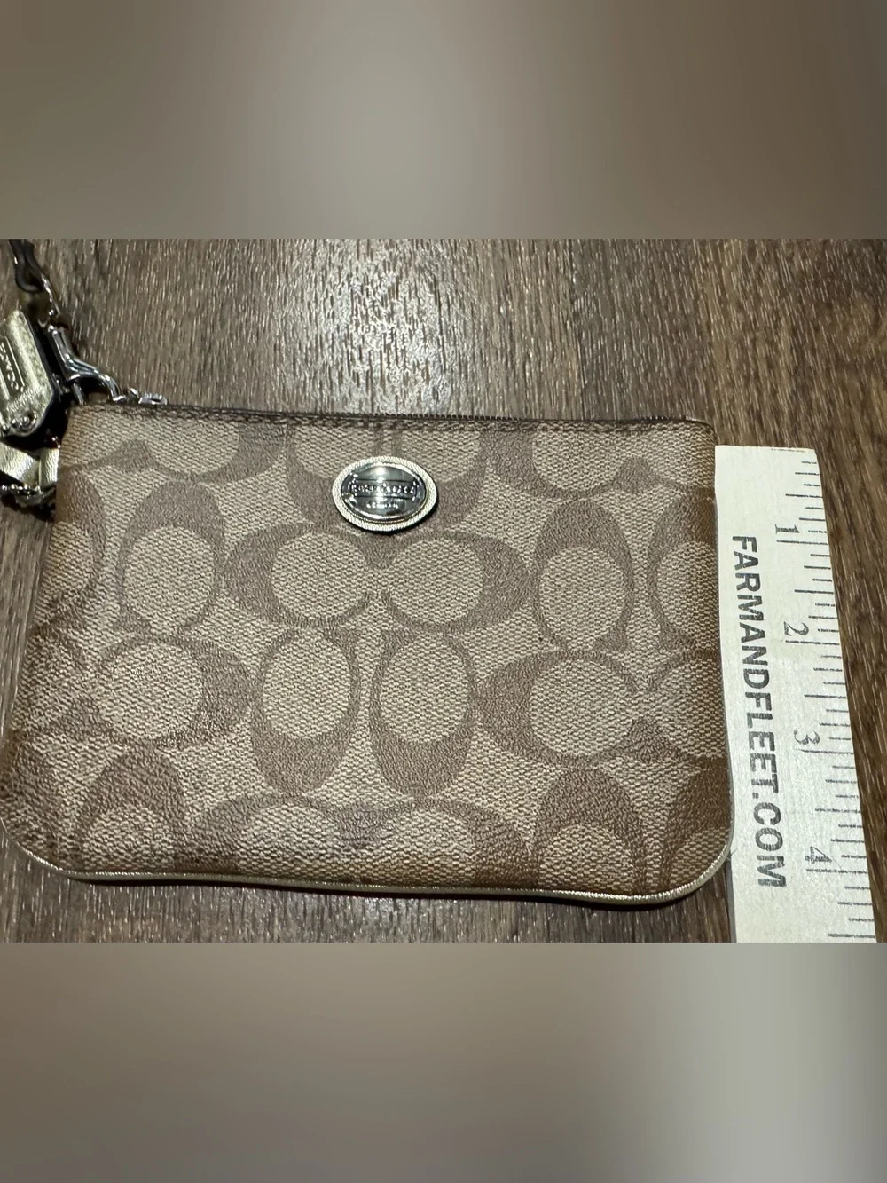 Coach Peyton Signature Small Wristlet Brown Gold Monogram